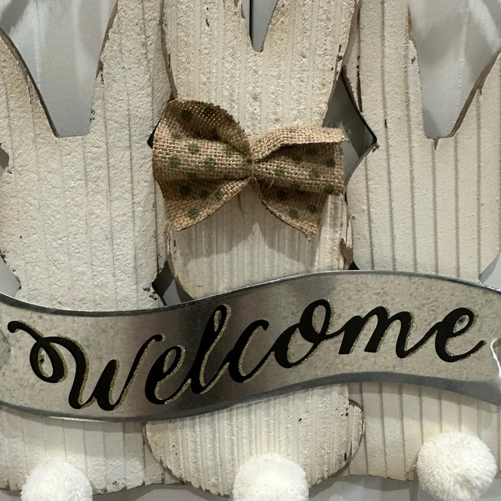 Hanging Rabbit Welcome Sign, Bunny Easter Decor, Spring - Picture 3 of 5